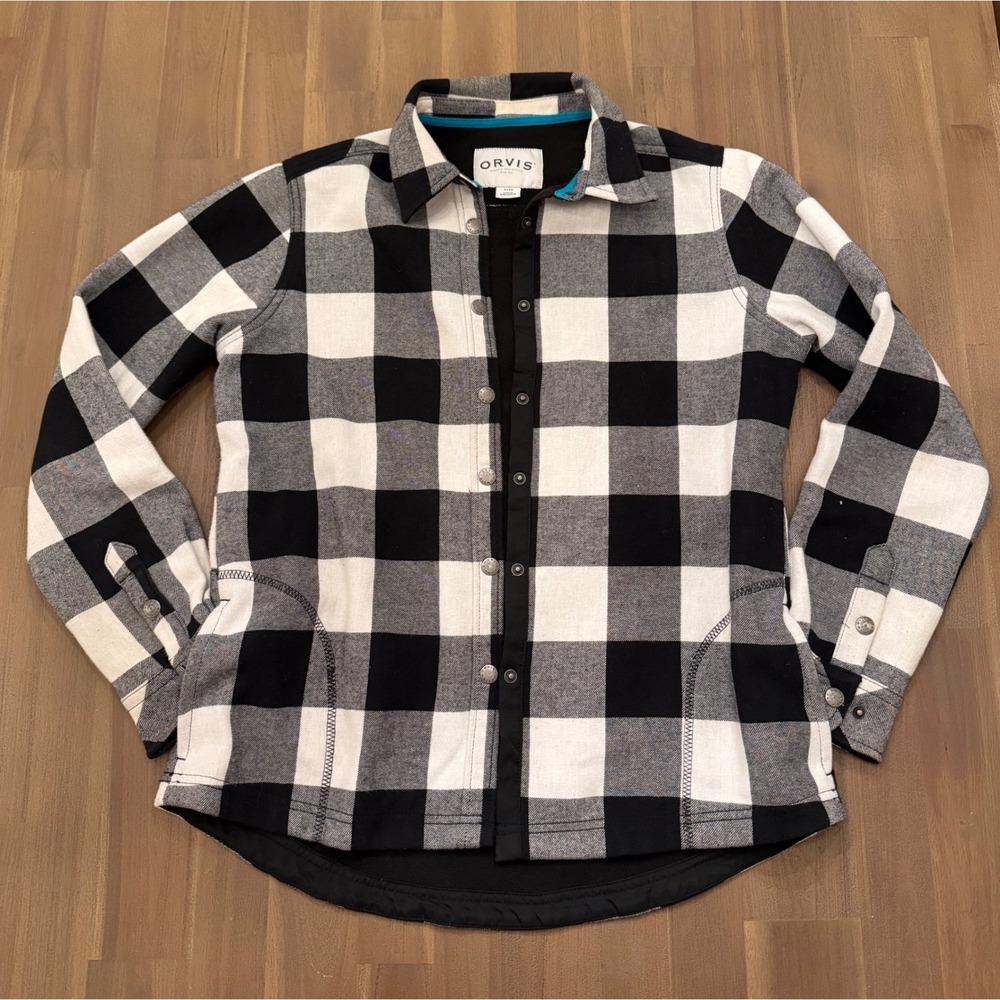 ORVIS Women's‎ Plaid Fleece Lined Shirt Jacket Black White Size S